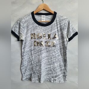 PINK Victoria's Secret Women Sz S Gray T-Shirt Holla Daze Sequin Ringer McBling